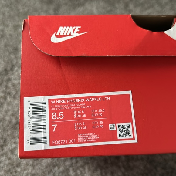 BNIB Nike Phoenix Waffle Leather Running Shoes 8.5 Light Smoke Gray/Hot Fuchsia - Picture 5 of 6